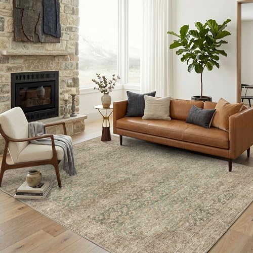 4x6 Washable Boho Area Rug, Non-Slip Moss Bedroom Carpet - Image 5