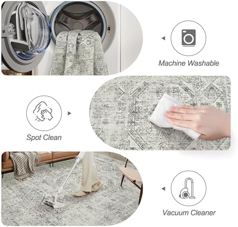 Soalmost Washable Area Rug 8x10 Large Soft Living Room Rugs Light Gray - Image 4