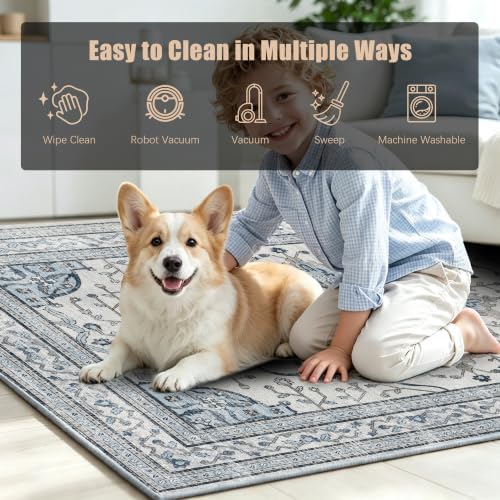 YARNSCAPE 6' x 9' Machine Washable Area Rug, Non-Slip Low-Pile Carpet - Image 7