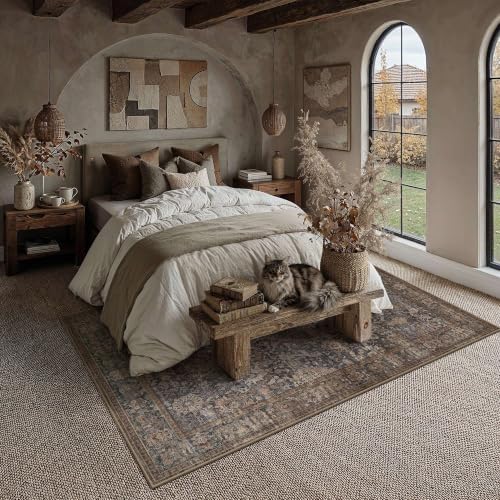 HUGEAR Area Rugs 5x7 Blue Brown Vintage Rug - Image 2