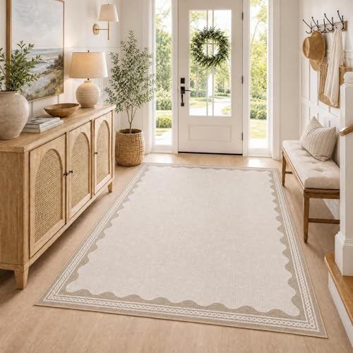 GarveeHome Scalloped Beige Washable Rugs 9x12 Rug - Image 4