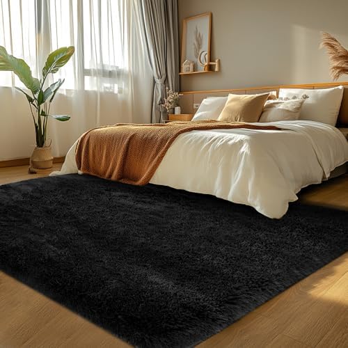 Topmaxcs Black Fluffy Area Rugs 4x6: Fluffy Fuzzy Rug by TOPMAXCS