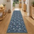 DUKINO 2x6 Runner Rug, Washable Vintage Floral Kitchen Rug, Dark Blue by DUKINO
