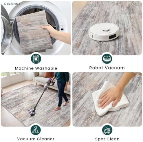 KOZYFLY Modern Hallway Runner 2x10 Washable Rug Runner Multi-Grey - Image 6