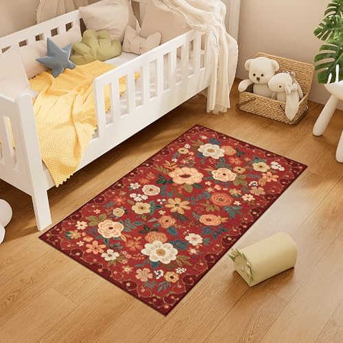 DUKINO 2x4 Entryway Rug, Floral Washable Kitchen Rugs Non Slip - Image 5