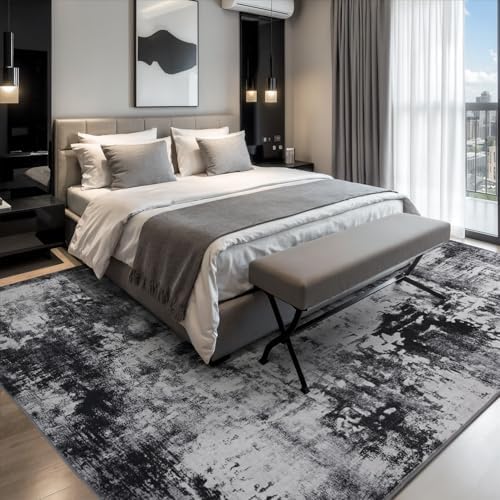 Rugflix 5x7 Area Rugs for Living Room, Washable Black Grey Dark Large Rug - Image 2