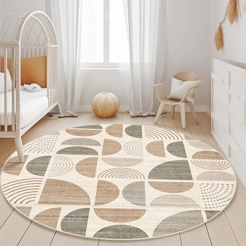 MUJOO Round Rugs 5ft, Circle Area Rug Washable Non Slip Modern Abstract - Image 2
