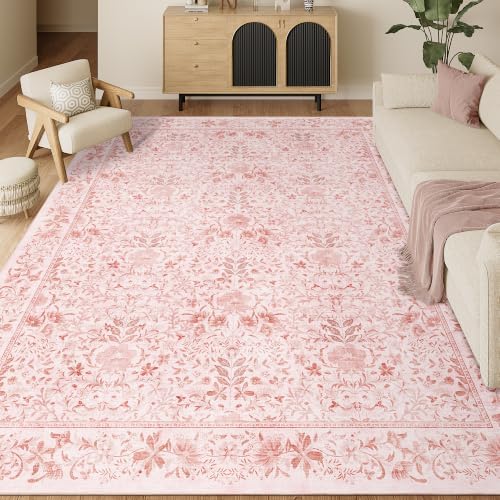 DUKINO 9x12 Area Rug for Living Room, Vintage Floral Washable Rugs by DUKINO