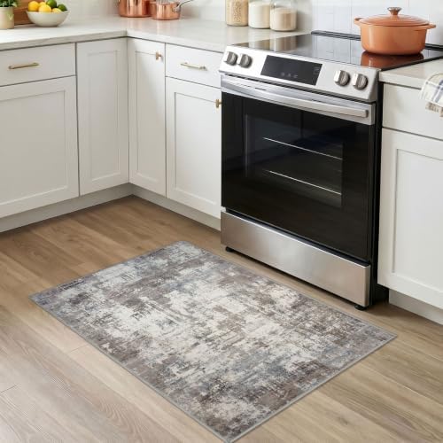 KOZYFLY Abstract Entryway Rug 2x3 Washable Door Mat Indoor Grey Beige - Image 2