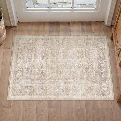 HUGEAR Beige Washable 2x3 Area Rugs by HUGEAR