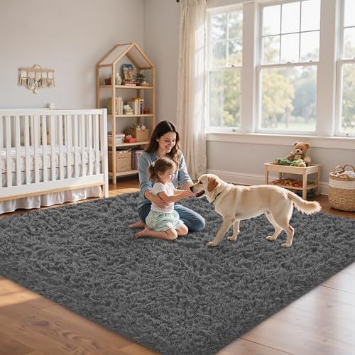 9x12 Area Rug for Living Room, Dark Gray Fluffy Shag Non-Slip Bedroom Rugs - Image 7