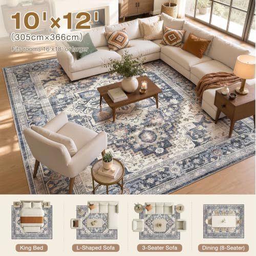 DTICON Vintage Washable 10x12 Area Rug Living Room Rugs - Image 4
