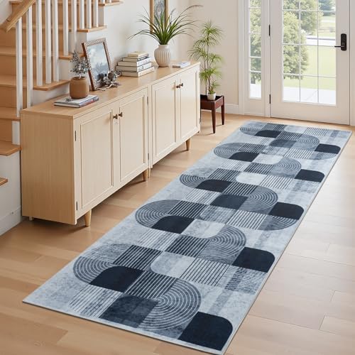 Washable Modern Geometric Hallway Runner Rug - Image 4
