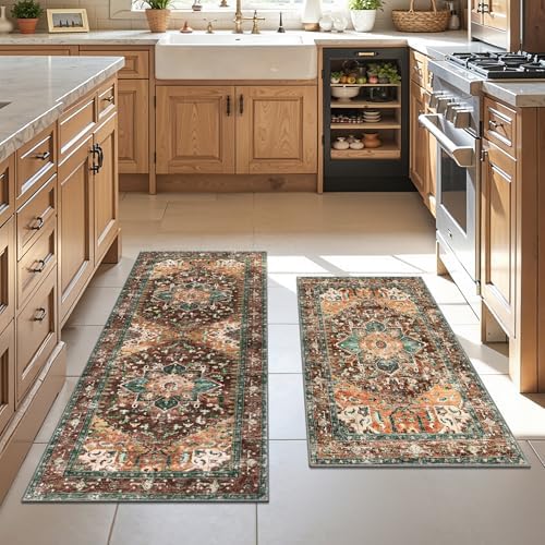 Yamaziot Washable Runner Rug Set of 2, Non-Slip Boho Hallway Kitchen Rug by Yamaziot