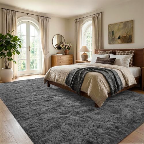 6x9 Large Dark Grey Fluffy Soft Area Rug Non-Slip - Image 3