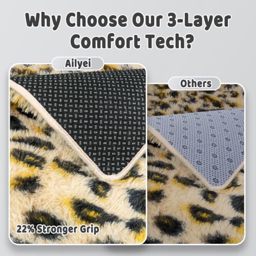 5x7 Shag Rugs for Living Room, Washable Khaki Leopard - Image 7