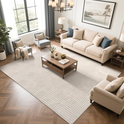 SHACOS Soft Cozy Fluffy Arch Pattern High-Low Pile Area Rugs 8'x10' Large Non - Image 5