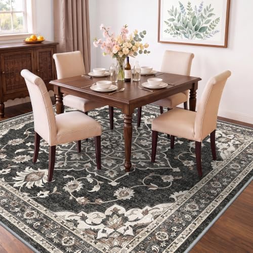 8x8 Square Washable Vintage Large Rugs Soft Low Pile Non-Slip Thin Area Rug - Image 3