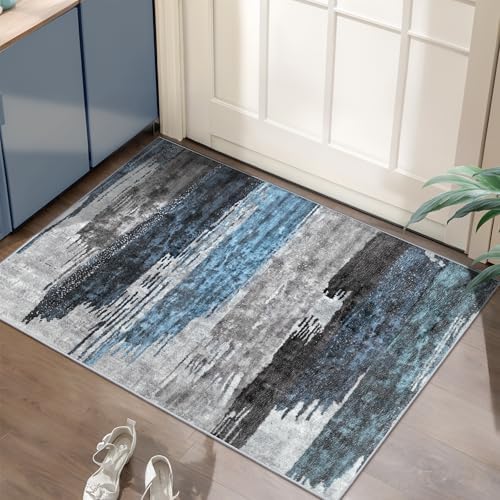 Ciicool Washable Area Rug 2x3 Entryway Rug, Modern Abstract Entry Mat Navy by CIICOOLHomeDeco
