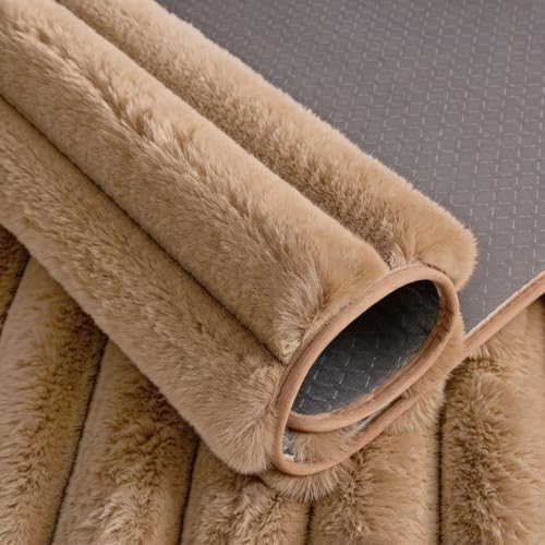 Coffee Rabbit Striped Plush Rug 6'x9', Fluffy Shaggy Area Rug - Image 6