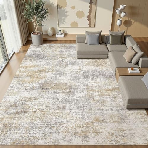 10x12 Area Rugs for Living Room Washable Abstract Rug Gold/Grey by Natunest
