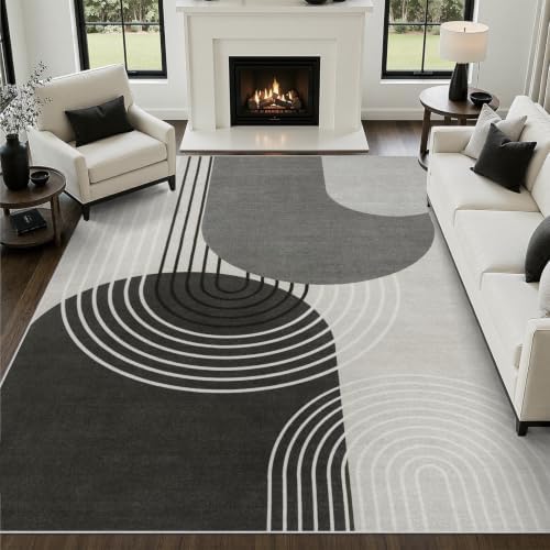 DCX Abstract Washable 8x10 Rug, Non Slip Low Pile Rug by DCXWashableRug