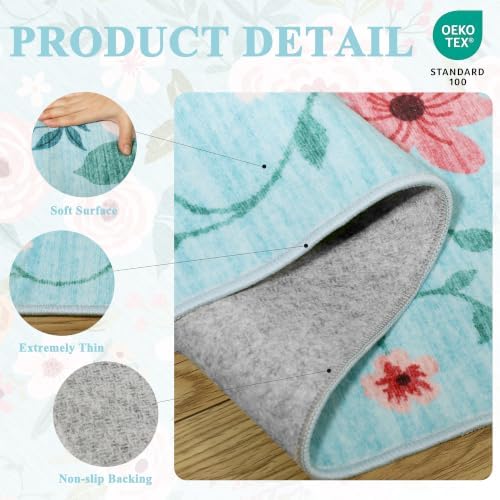 DUKINO 3x5 Area Rug, Floral Washable Rug - Image 4