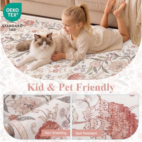 DUKINO 2x8 Runner Rug, Washable Vintage Floral Kitchen Rugs - Image 4