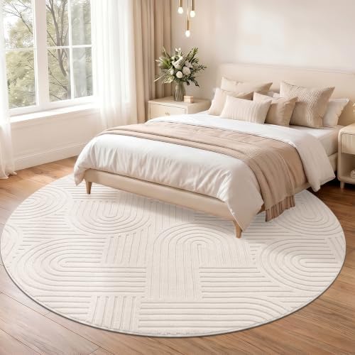 SHACOS Soft Cozy Fluffy Arch Pattern High Low Pile Round Rug 6ft Non Slip - Image 6