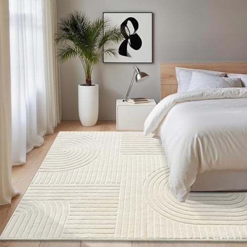Beige Boho 8x10 Solid Color Area Rugs, Washable Living Room Rug - Image 6
