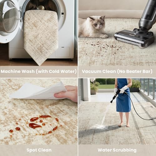 10x12 Area Rug for Living Room Bedroom: Non-Slip Modern Beige White - Image 5