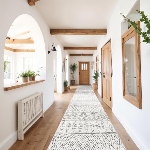 2'6"x12' Hallway Runner Rug: Moroccan Washable Bedroom Rugs Geometric Grey by BYYVOORugsforYourHome