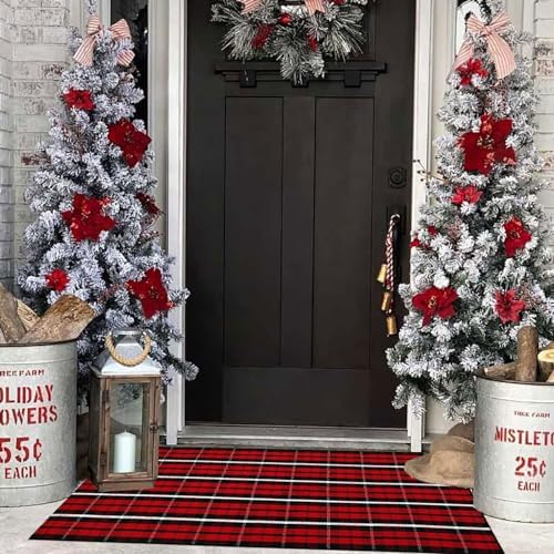 Bottalive Christmas Plaid Outdoor Rug, Layering Rug - Image 3