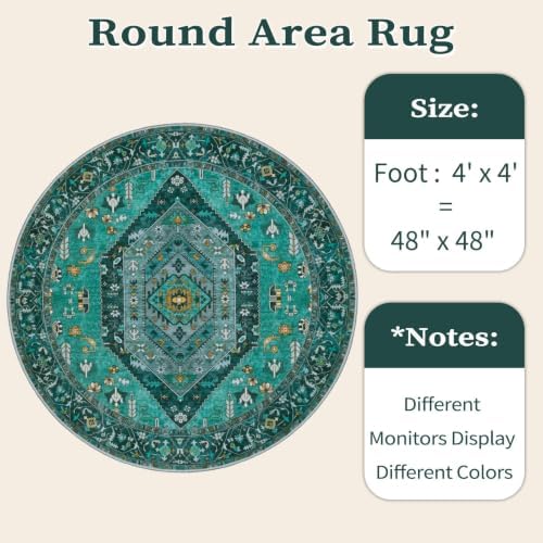 SERISSA 4ft Washable Non Slip Round Boho Area Rug - Image 6