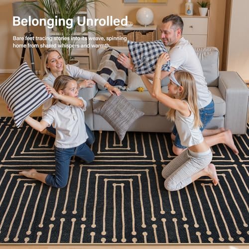 Lahome Maze Lines Washable Kitchen Runner Rug, 2x8 Black Outdoor Runner Rug - Image 4