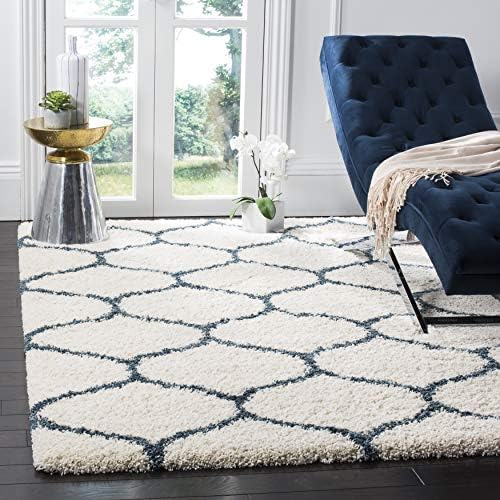 SAFAVIEH Hudson Shag Square Rug 3', Plush Ivory & Steel Blue SGH280T by Unknown