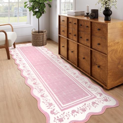 Garvee 2x6 Runner Rug Scalloped Kitchen Runner Rug Entryway Runners Pink - Image 2