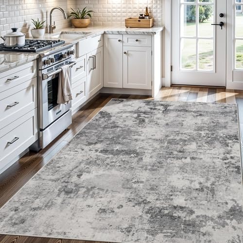 4x6 Rug Washable for Entryway: Abstract Runner for Bedroom Black Grey - Image 4