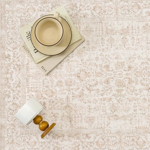 PureCozy Beige Area Rug 5x7 Vintage Floral - Image 4