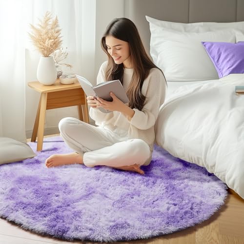 Tie-Dye Purple Fluffy Round Rug Circle Area Rugs 4ft - Image 6