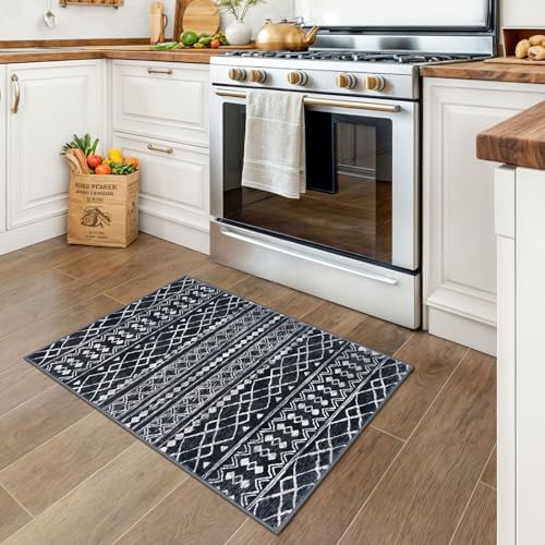 KUTA Moroccan Boho Entryway Rug, 2x3 Black Entrance Small Area Rug - Image 3