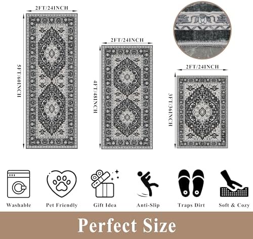 3-Piece Non-Slip Machine Washable Kitchen Rug Set - Image 2