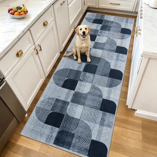 Washable Modern Geometric Hallway Runner Rug - Image 5