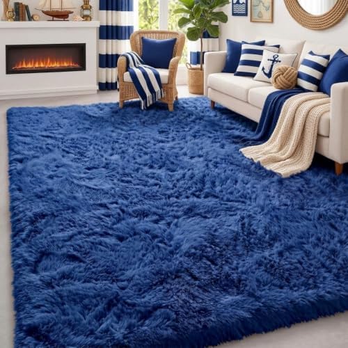 Navy Blue Rug 5x8 Ft, Fluffy Rugs by PAGISOFE