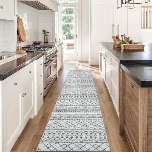 KUTA Boho Runners for Hallways 2x8 Grey Moroccan Washable Runner Rug - Image 3