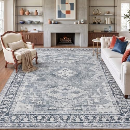 Temedara 8'x10' Wahable Rug, Modern Grey Vintage Rugs, Distressed Tribal - Image 2