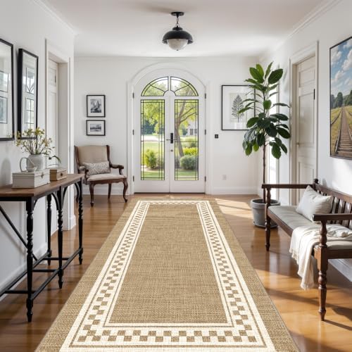 Faux Linen Washable Rug Smooth Breathable Mat 5x10 Warm Brown - Image 4