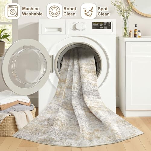 9x13 Area Rugs for Living Room Washable Abstract Rug Gold/Grey - Image 5