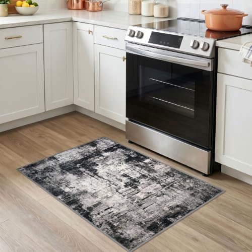 KOZYFLY Abstract Entryway Rug 2x3 Washable Door Mat Indoor Grey Black - Image 3