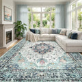 RELEANY Washable Area Rug, Large 10'x12', Teal Green/White/Navy by RELEANY